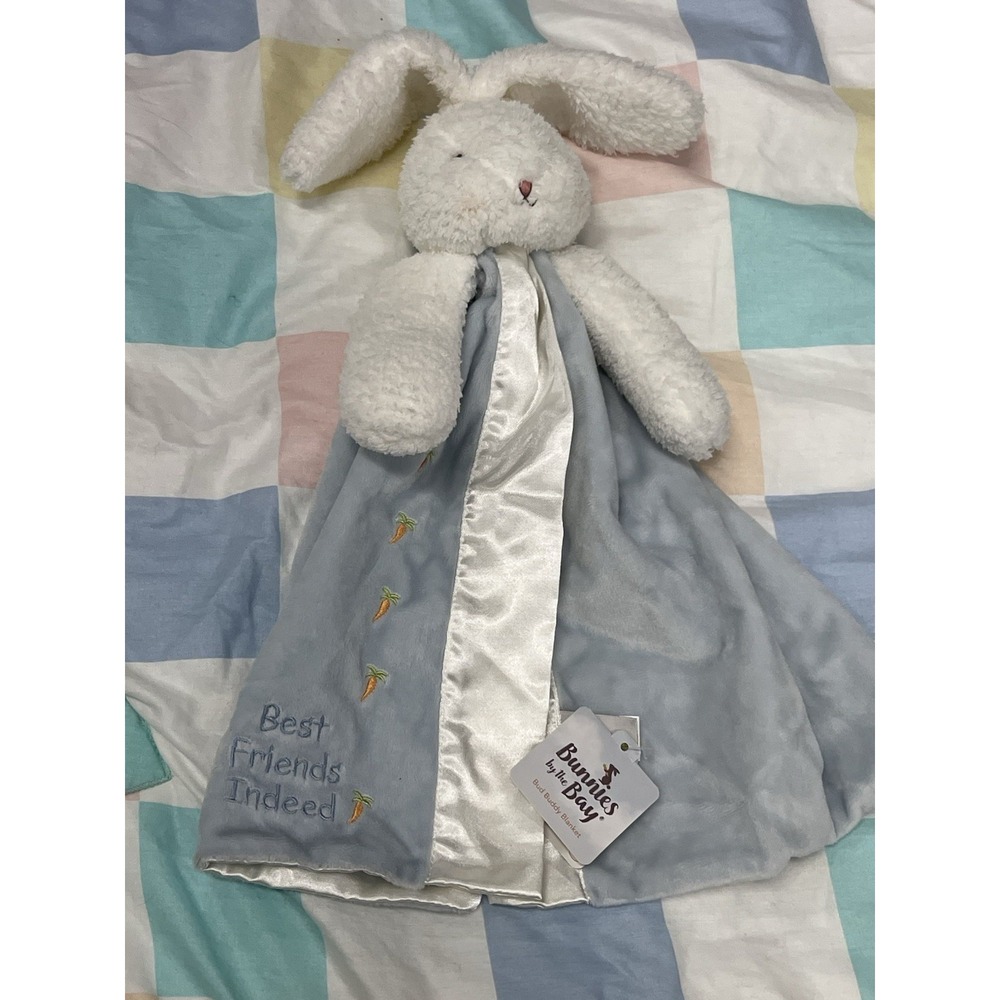 Bunnies By The Bay Best Friends Blue  White Bunny Rabbit Lovey Security Blanket